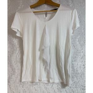 Marc Aurel White Ruffle Front Short Sleeve T-shirt Fray Hem German Design 38/ 8*